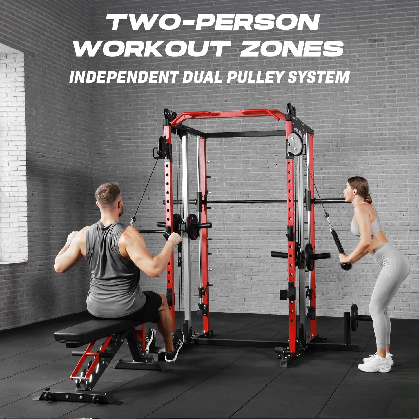 WARIOUT Power Cage, 2000LBS Multi-Function Smith Machine with Cable Crossover System, Fitness Squat Rack for Full-Body Workouts, Weight Cage for Home Gym