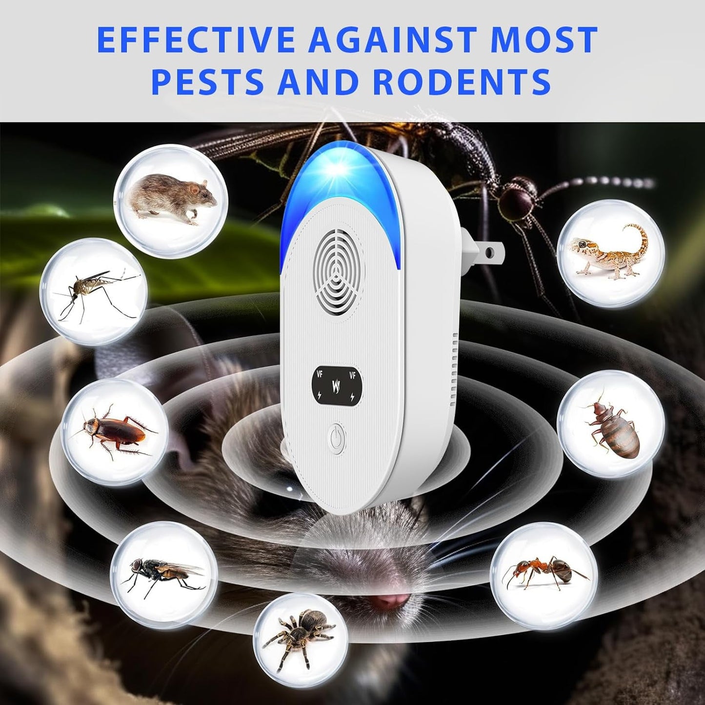 Meuvax 6 Packs Pest Control Plug in Indoor for Mouse, Mosquito, Rodent, Roach, Mosquito, Mice, Bugs, Indoor Electronic Mouse Repeler for Home, Kitchen, Garage, Office