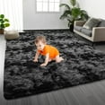 HIOHA Soft Plush Shaggy Furry Rug, 8ft x 10ft Microfiber Area Rug, Non-Slip Dark Gray Carpet for Living Room/Bedroom