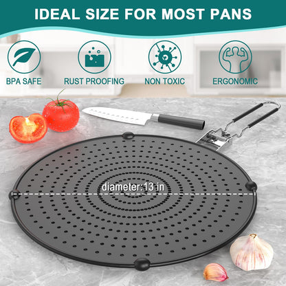2Pcs Silicone Splatter Screen for Frying Pan , Foldable Grease Splatter Guard Suitable for 13” Pans, Sink Splash Guard , Multi-Function Kitchen Tool - Heat Resistant up to 562℉(Black)