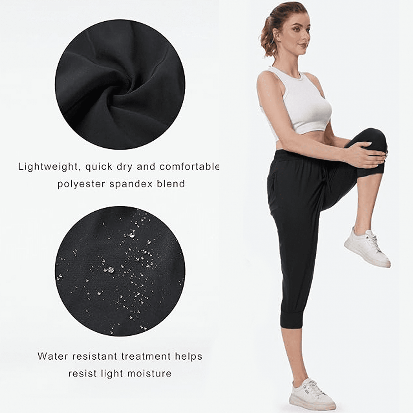 Women's Cargo Capri Sweatpants Hiking Joggers Cropped Pants Lightweight Quick Dry Athletic Workout Leggings Casual Outdoor Shorts Black