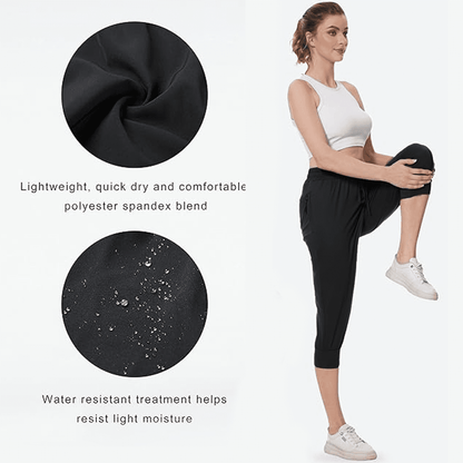 Women's Cargo Capri Sweatpants Hiking Joggers Cropped Pants Lightweight Quick Dry Athletic Workout Leggings Casual Outdoor Shorts Black