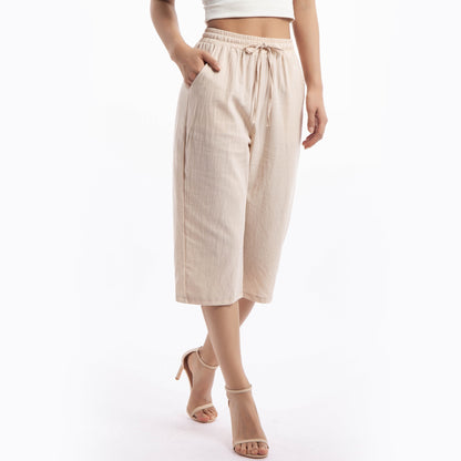 Women's Linen Capri Yoga Pants Drawstring Elastic High Waisted Palazzo Flared Wide Leg Sweatpants with Pockets Workout Trousers Ladies Summer