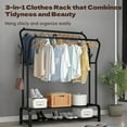 HioHa Heavy Duty 2-Tier Rolling Garment Rack with Wheels - Double Rail Clothing Rack with Storage Shelf & Side Hooks for Bedroom, Closet, Dorm, Laundry Room, Black